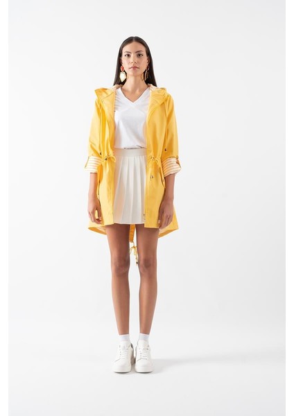Clemente Kapüşonlu Ayarlanabilir Beli Büzgülü Katlamalı Kol Mont Sarı fiyatları