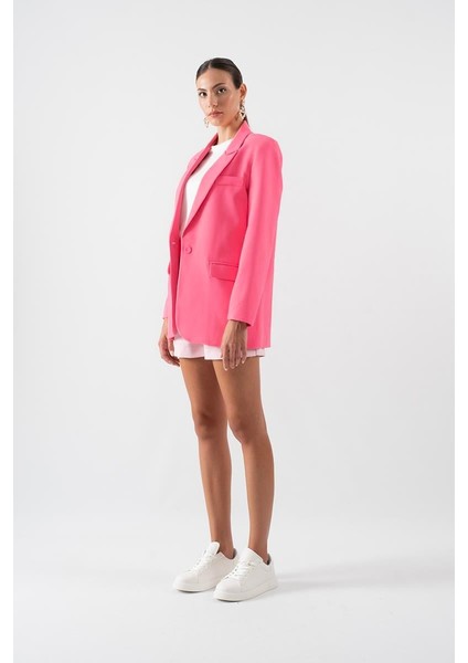 Foscarino Tek Düğme Blazer Ceket Koyu Pembe
