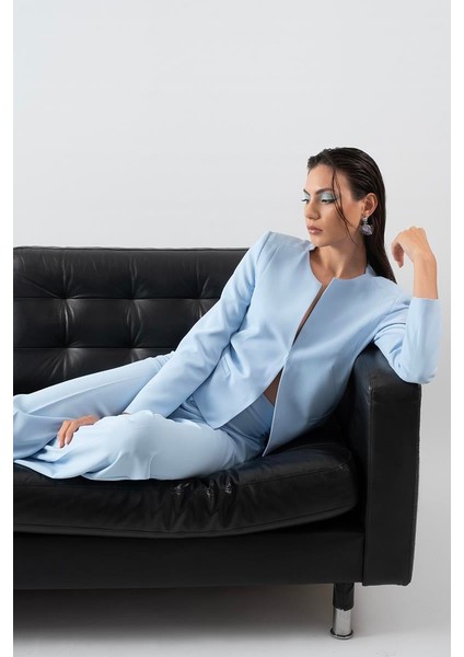 Diamanta Yakasız Flota Cepli Ceket MAVİ