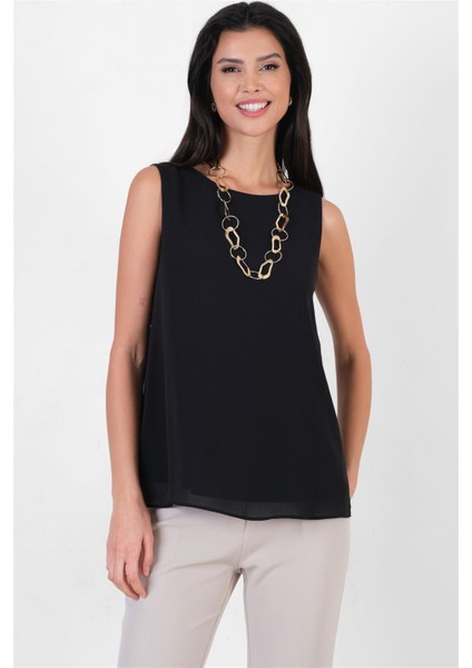 Loretana Kolsuz Rahat Kesim Bluz Siyah