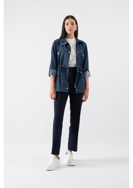 Armisda Dik Yaka Fermuarlı Çıtçıtlı Kaban Lacivert