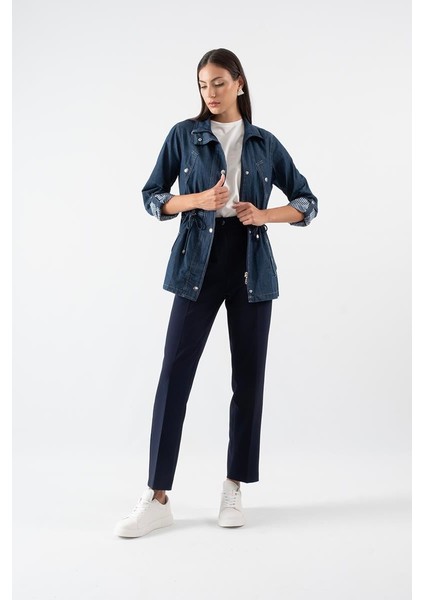 Armisda Dik Yaka Fermuarlı Çıtçıtlı Kaban Lacivert fiyatları