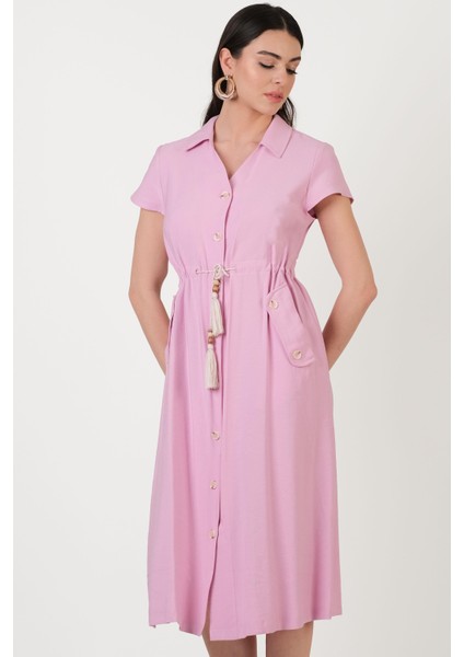 Ornaldo Gömlek Yaka Önü Boydan Düğmeli Elbise Pembe