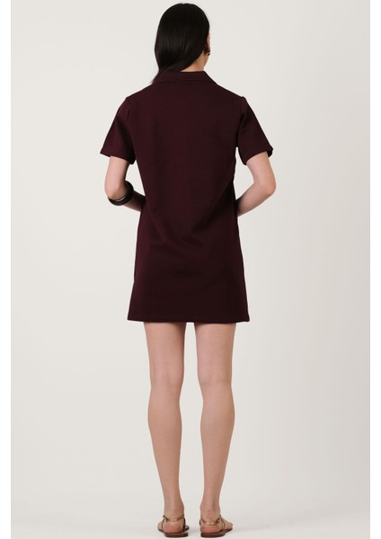 Eisenberg Polo Yaka Mini Elbise Bordo
