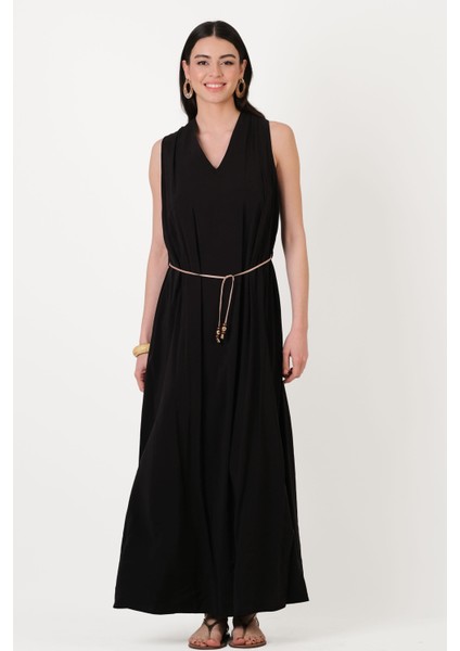 Elmaleh V Yaka İnce Kemerli Elbise VİZON fiyatları