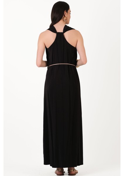 Elmaleh V Yaka İnce Kemerli Elbise VİZON modelleri