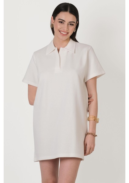 Eisenberg Polo Yaka Mini Elbise Ekru