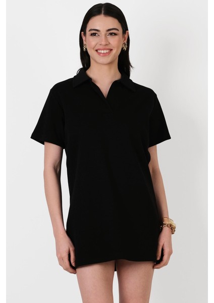 Eisenberg Polo Yaka Mini Elbise Siyah