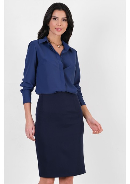 Mandy Klasik Yırtmaçlı Etek Lacivert