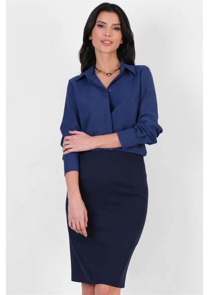 Mandy Klasik Yırtmaçlı Etek Lacivert fiyatları