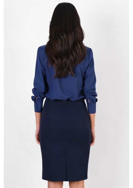 Mandy Klasik Yırtmaçlı Etek Lacivert modelleri