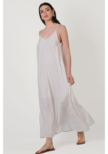 Dazeglio Ince Askılı V Yaka Salaş Elbise Ekru fiyatları