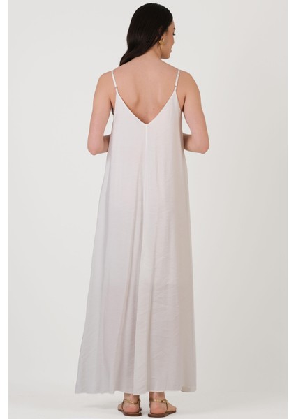 Dazeglio Ince Askılı V Yaka Salaş Elbise Ekru modelleri