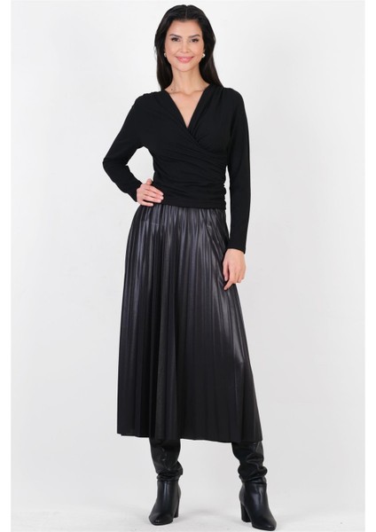 Crisante Beli Lastikli Piliseli Etek Siyah