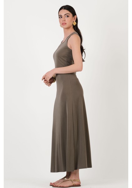 Delisa Yuvarlak Yaka Kolsuz Elbise Haki fiyatları