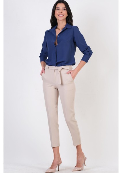 Peters Bel Kuşaklı Dar Paça Pantolon Taş modelleri