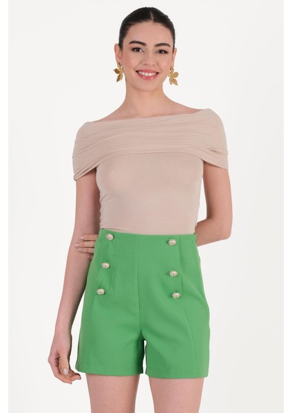 Paridina Önü Düğme Detaylı Mini Şort Yeşil fiyatları