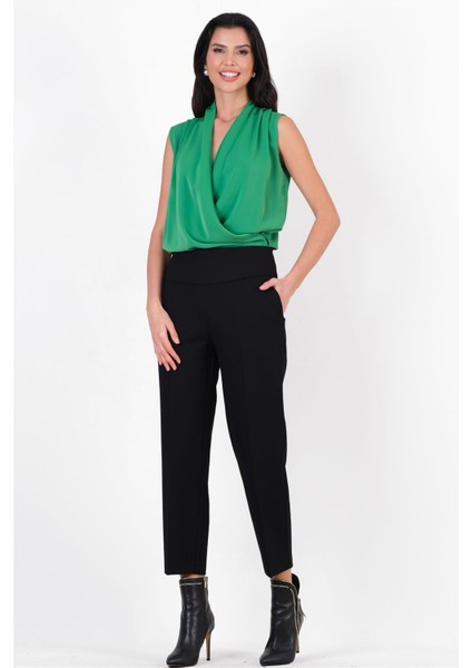 Cristano Geniş Korsajlı Yandan Fermuarlı Pantolon Siyah