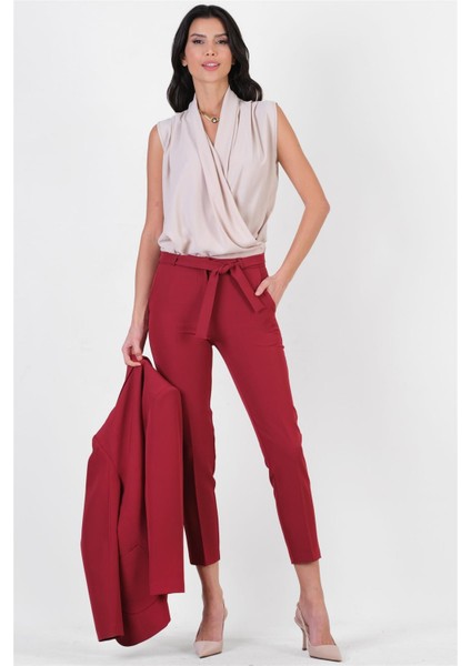 Peters Bel Kuşaklı Dar Paça Pantolon Bordo fiyatları