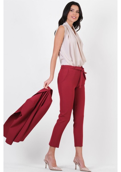 Peters Bel Kuşaklı Dar Paça Pantolon Bordo indirimleri
