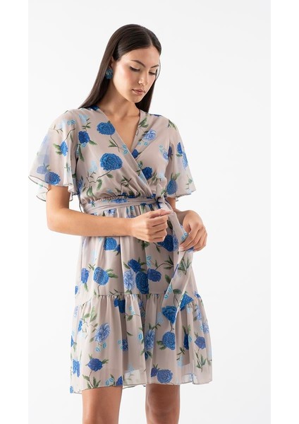 Ortesina Kruvaze Yaka Elbise Bej fırsatları