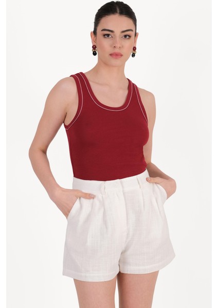 Danino Pileli Mini Şort Ekru