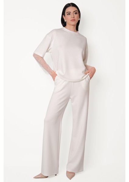 Persilio Beli Lastikli Bol Paça Pantolon Ekru