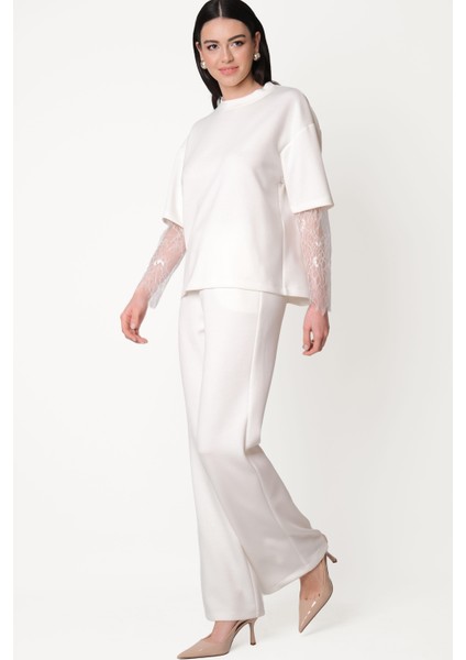 Persilio Beli Lastikli Bol Paça Pantolon Ekru fırsatları