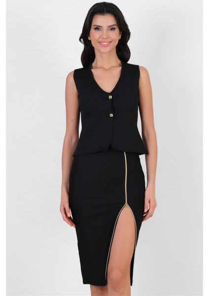 Plummer Önde Metal Fermuarlı Kalem Etek Siyah