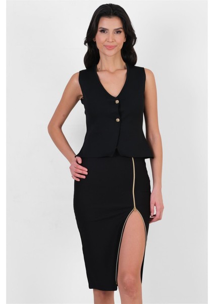 Plummer Önde Metal Fermuarlı Kalem Etek Siyah modelleri