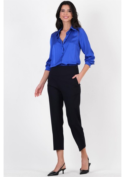 Cristano Geniş Korsajlı Yandan Fermuarlı Pantolon LACİVERT fırsatları