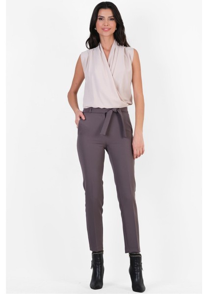Peters Bel Kuşaklı Dar Paça Pantolon Gri