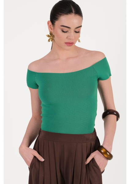 Laurentina Kayık Yaka Triko Yeşil