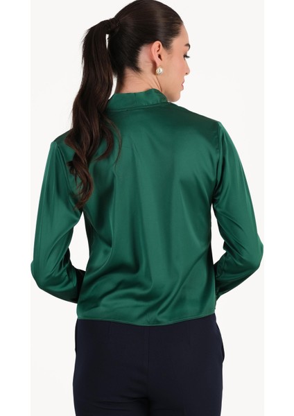 Dalcisa V Yaka Beli Burgulu Düğümlü Bluz Zümrüt modelleri