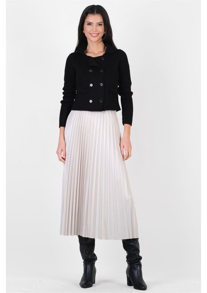 Perrin Polo Yaka Çapraz Düğmeli Triko Hırka Siyah