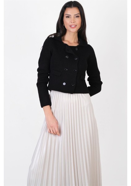 Perrin Polo Yaka Çapraz Düğmeli Triko Hırka Siyah fiyatları