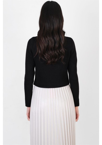 Perrin Polo Yaka Çapraz Düğmeli Triko Hırka Siyah indirimleri