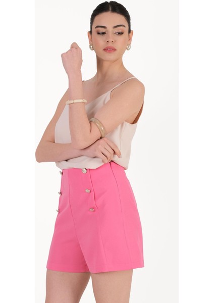Paridina Önü Düğme Detaylı Mini Şort Fuşya fiyatları