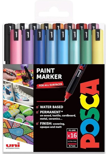 Posca Pc-1mr 0.7 Su Bazlı Boyama Markörü Seti 16 Renk