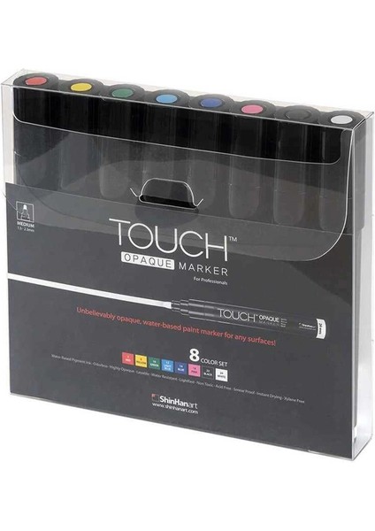 Touch Opaque Marker Su Bazlı Akrilik Boyama Markörü Kalemi Seti 8 Renk Medium Uç (1.5-2.3 Mm)