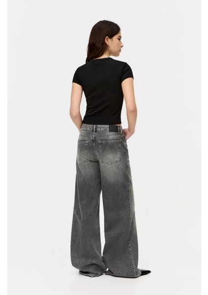 -Kadın Kristal Taş Baskılı Spider Crop T-Shirt Siyah modelleri