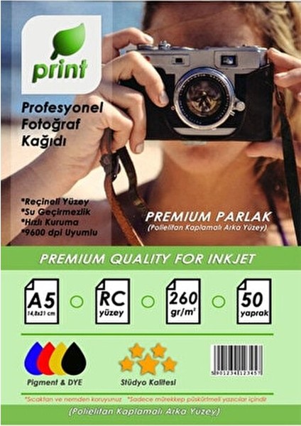 Epson L3111 Fotoğraf Kağıdı Premium Parlak 260 gr A5 (15X21) 25 Yaprak