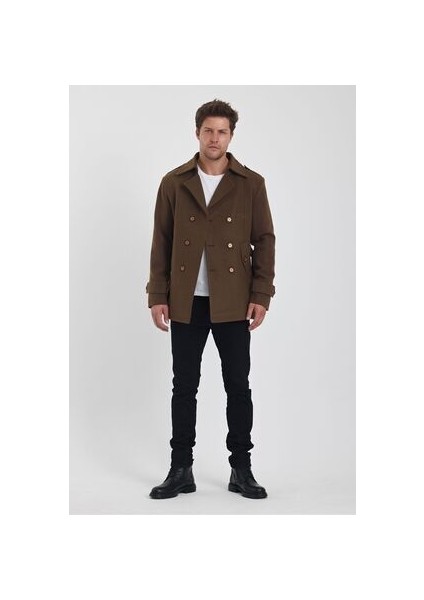Erkek Kahverengi Kruvaze Yaka Dar Kalıp Kaşe Kaban fiyatları
