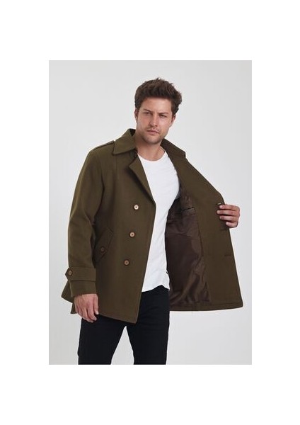 Erkek Kahverengi Kruvaze Yaka Dar Kalıp Kaşe Kaban modelleri