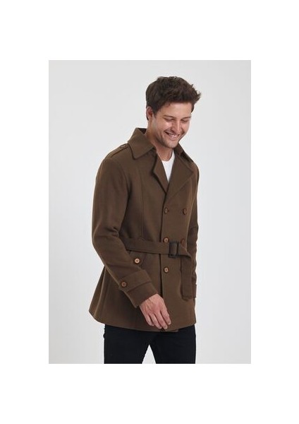 Erkek Kahverengi Kruvaze Yaka Dar Kalıp Kaşe Kaban fırsatları