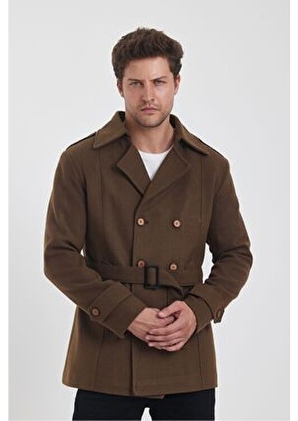 Erkek Kahverengi Kruvaze Yaka Dar Kalıp Kaşe Kaban indirimleri