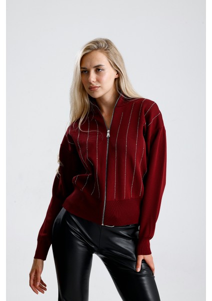 Fermuarlı Pike Örgü Taşlı Hırka,ceket fiyatları