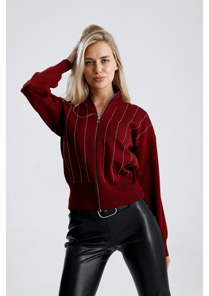 Fermuarlı Pike Örgü Taşlı Hırka,ceket modelleri