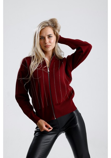 Fermuarlı Pike Örgü Taşlı Hırka,ceket indirimleri