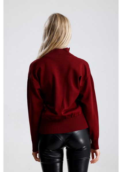 Fermuarlı Pike Örgü Taşlı Hırka,ceket